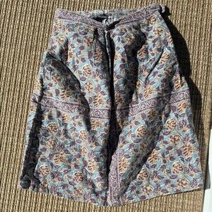 Antik Batik Floral Cotton Skirt in Teal, Mauve and Gold